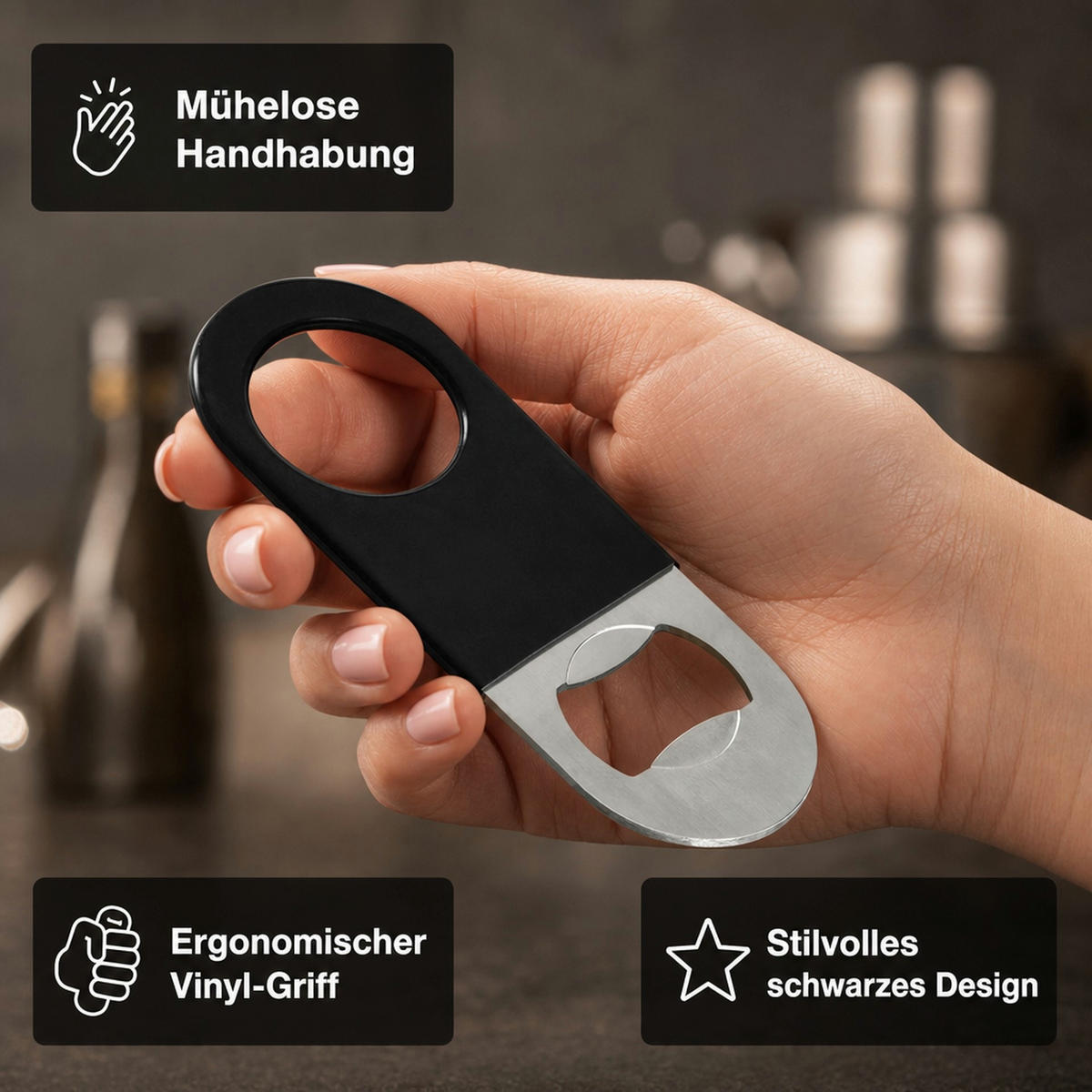 FLASCHENÖFFNER - Schwarz, Metall (0.4cm) - ich-zapfe