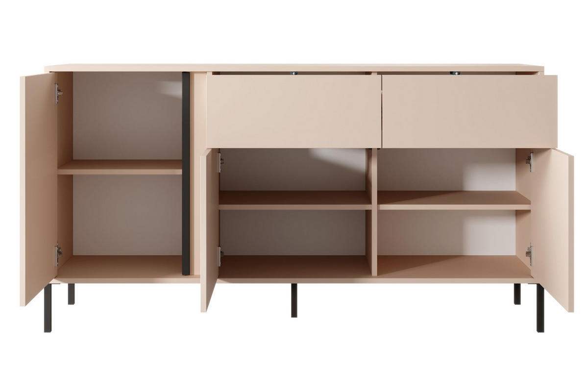 SIDEBOARD Piemontesia 3T 2S Beige 153,1/81,4/39,5 cm – mit Push-to-Open-Funktion - Beige/Schwarz, Holzwerkstoff/Metall (153/81.4/39.5cm) - AX Living