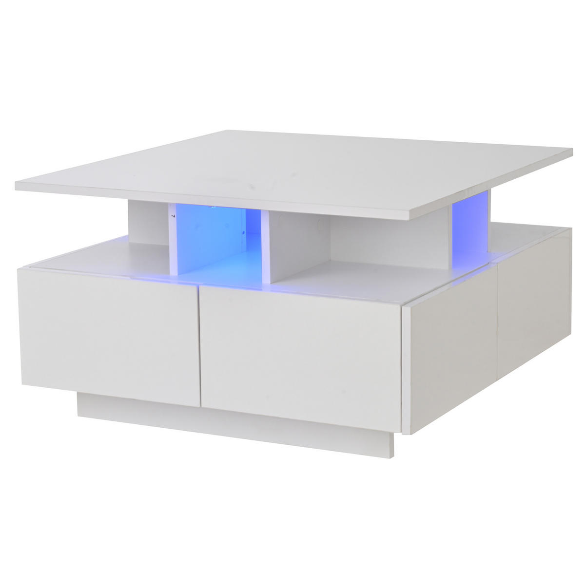 COUCHTISCH mit 4 Schubladen 70 x 70 cm Hochglanz Weiß mit LED - Weiß, Holzwerkstoff (70/70/40cm) - Meubliv
