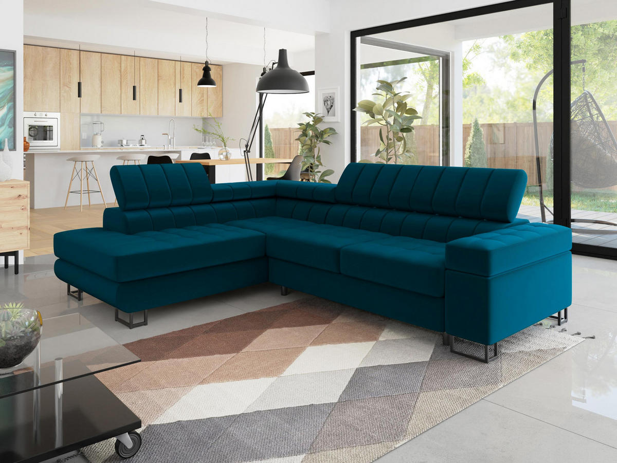 ECKSOFA Laris Premium, Seite: Links - Türkis/Schwarz, Holz/Textil (271/203cm) - MIRJAN24