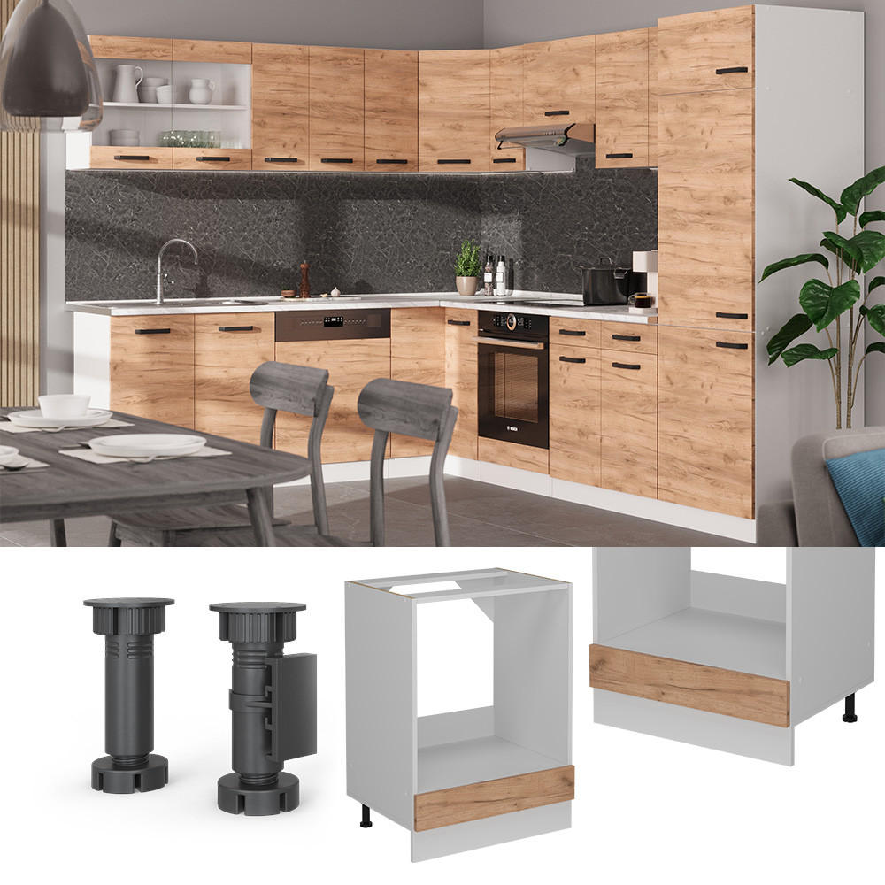 HERDUMBAUSCHRANK R-Line Goldkraft Eiche 60 cm AP Marmor - Honigeiche/Eiche Wotan, Holzwerkstoff (60/81.6/60cm) - Vicco