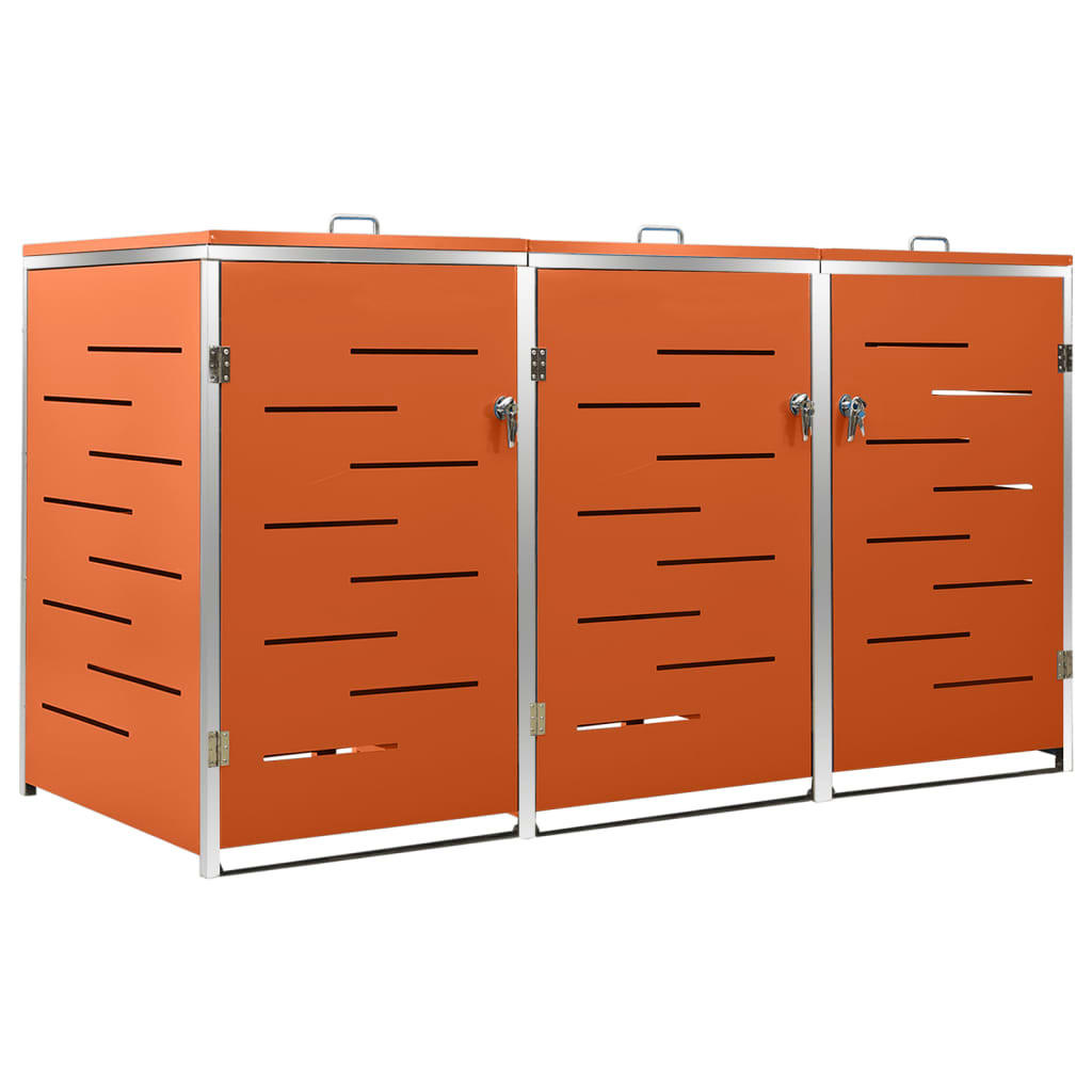 3ER Mülltonnenbox JAGU Edelstahl | Orange | 115x207x77,5cm | Für 3 Tonnen 240L - Orange, Metall (207/115/77.5cm) - DELUKE