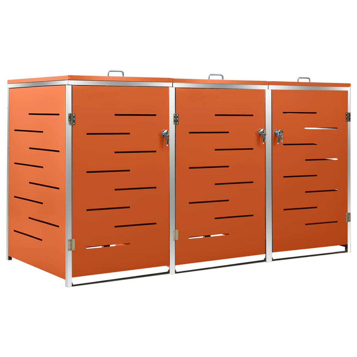3ER Mülltonnenbox JAGU Edelstahl | Orange | 115x207x77,5cm | Für 3 Tonnen 240L - Orange, Metall (207/115/77.5cm) - DELUKE