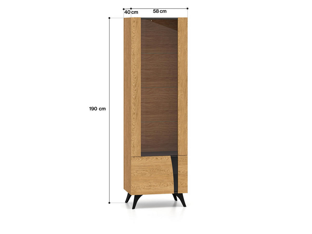 VITRINE – 58 cm – Toscania – Eichefarben – Anschlag links – VT-GEN165 - Eichefarben, Holzwerkstoff (58/190/40cm) - hi-markt