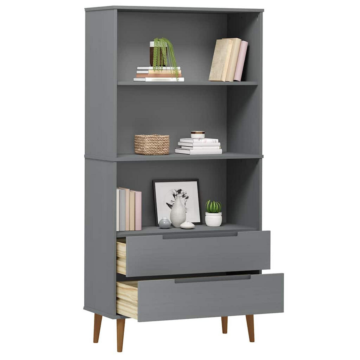 BÜCHERREGAL Molde Grau 85/35/170,5 Cm Massivholz Kiefer - Grau, Holz (35/170.5/85cm) - vidaXL