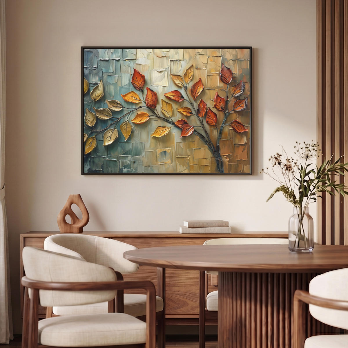 LEINWAND Bilder mit Rahmen - Baum - Abstrakt - Natur - Kunst - 100x70 - Goldfarben, Textil (100/70cm) - MuchoWow