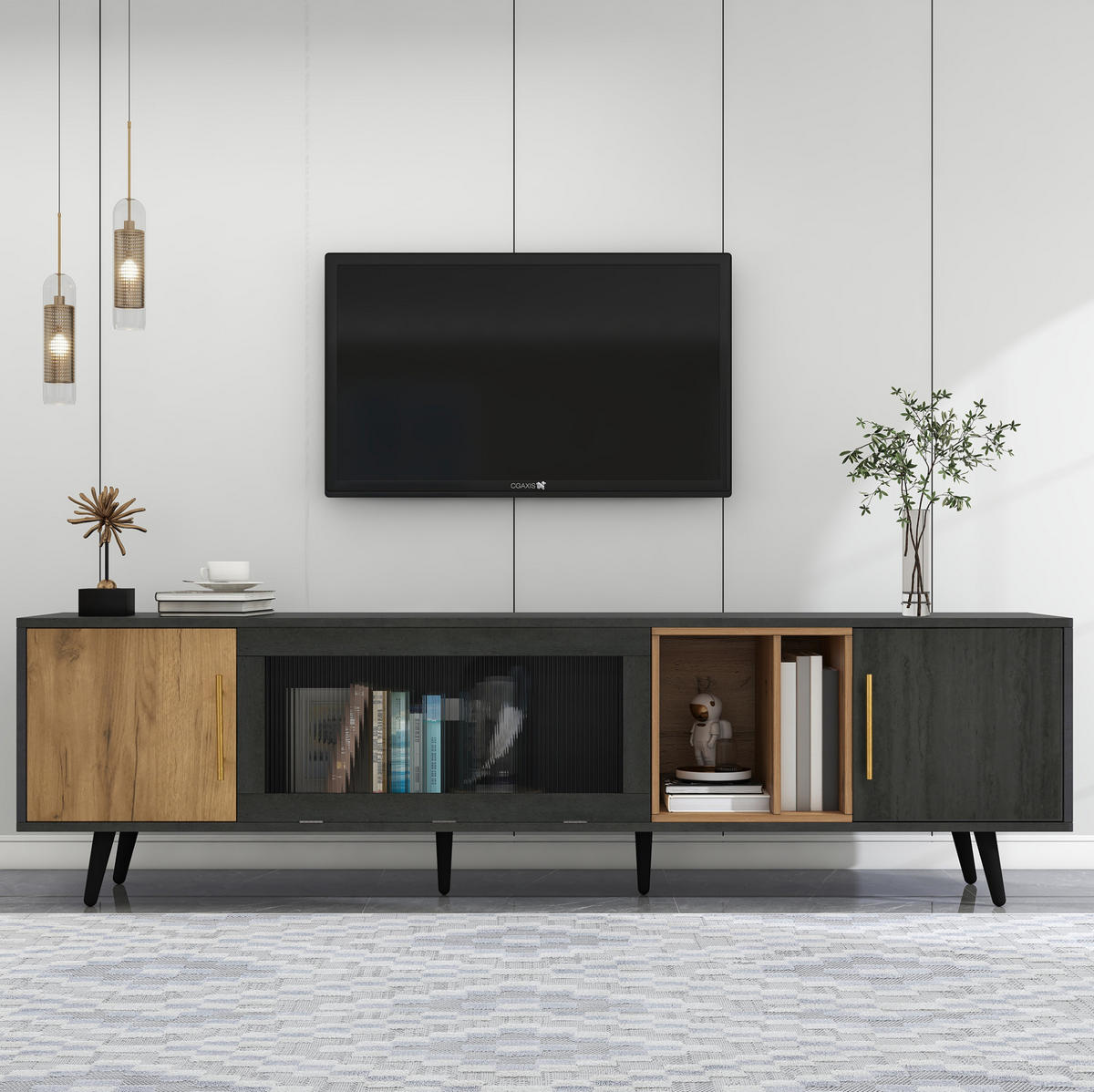 LOWBOARD 200/40/55.5 cm in Grau und Braun aus MDF mit Kabelmanagement - Grau, Holzwerkstoff (40/55.5/200cm) - OKMYHOME