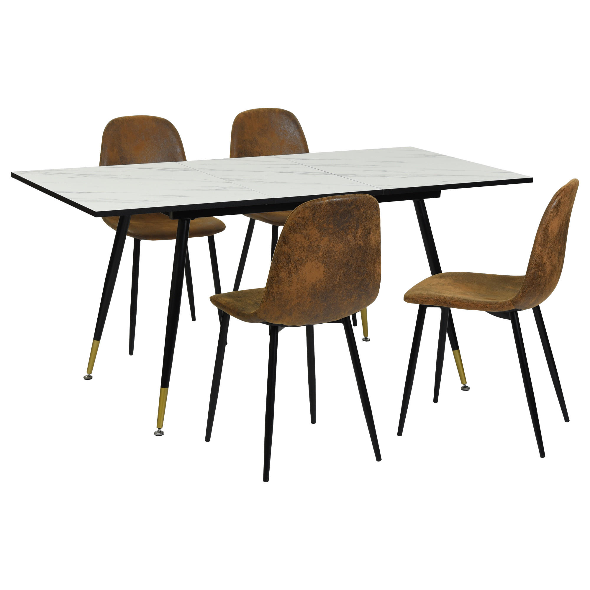 ESSTISCH SET mit ausziehbarem Tisch und 4 bequemen Stühlen - Schwarz/Braun, Holzwerkstoff/Metall (80/75/160cm) - Urban Meuble