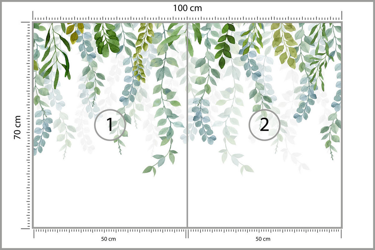 FOTOTAPETE für Schlafzimmer Zarte Ranken Blätter Kletterpflanzen Natur 100x70 - Weiß/Grün, Papier (100/70cm) - Muralo