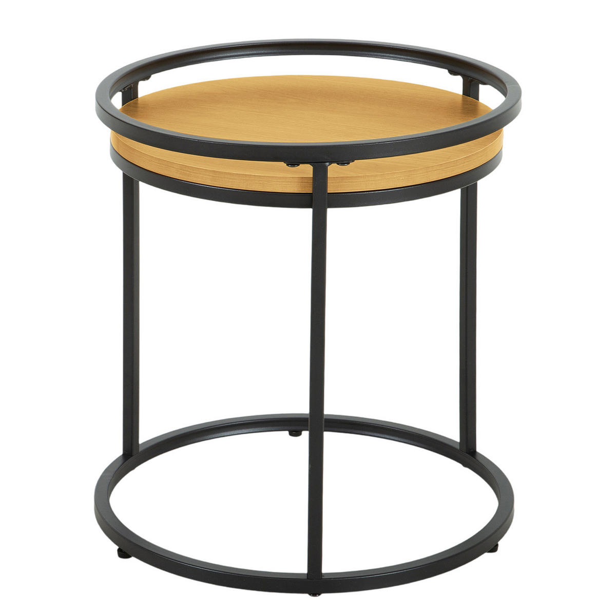 BEISTELLTISCH - 2er-Set - rund - Metall / Spanplatte - Eichefarben/Schwarz, Holzwerkstoff/Metall (50/50/54cm) - home24