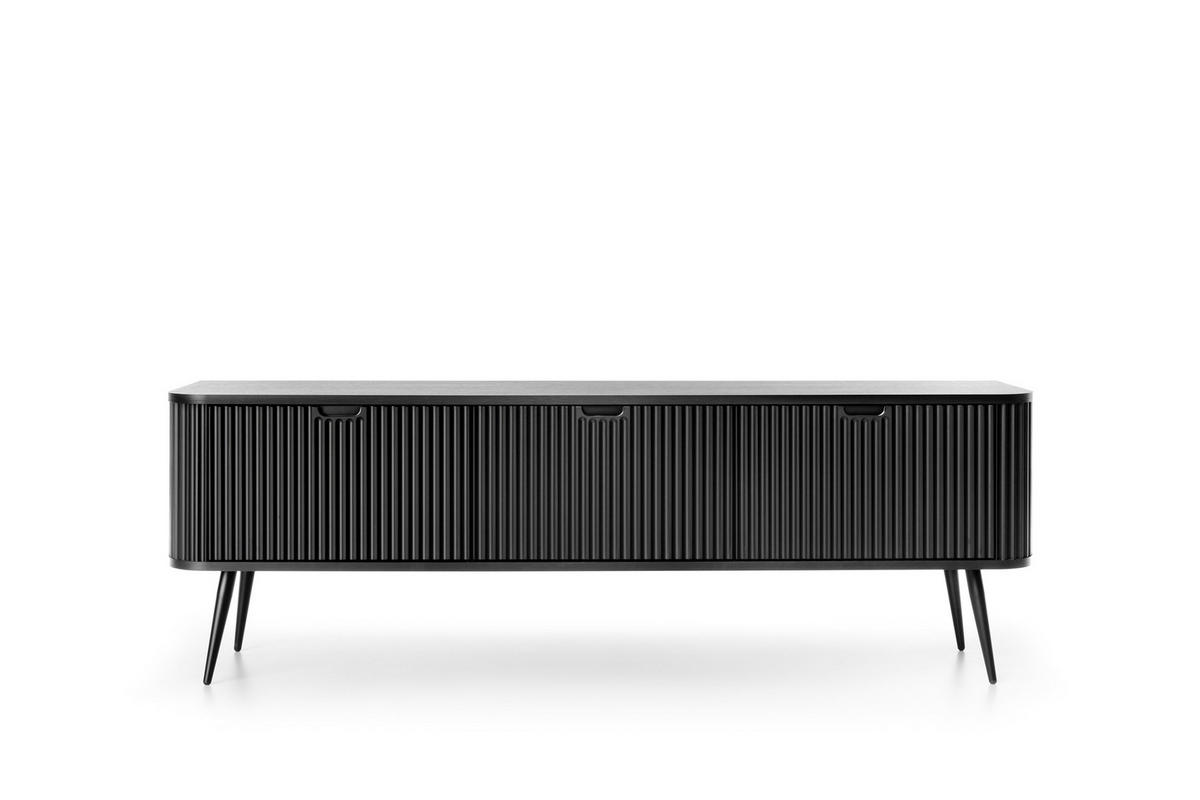 TV-SCHRANK "NOVA" Schwarz 154x39x56cm Geriffelt Regal, 2-Türen, Schublade, Schwarze Beine - Schwarz, Holzwerkstoff/Kunststoff (168/56/39cm) - DomoHome