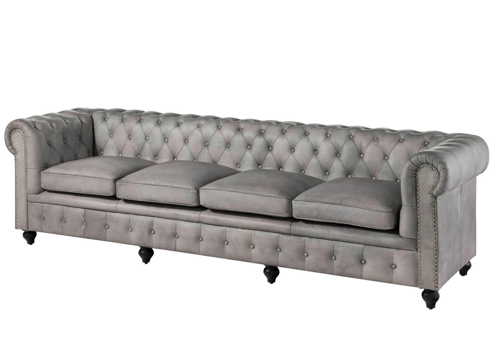 SOFA 4-Sitzer Echtleder 274x82x75 grau CHESTERFIELD #204 - Grau, Leder (274/75/82cm) - Massivmoebel24