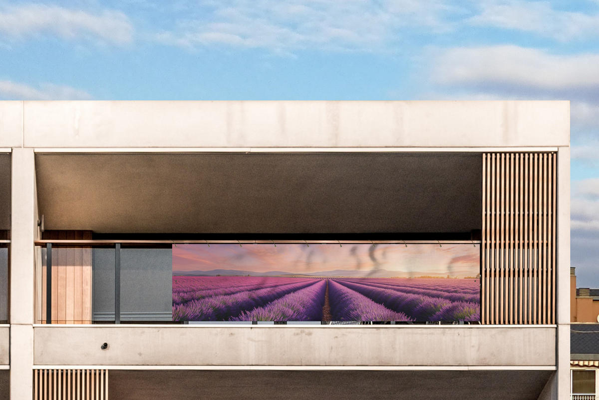 BALKON-SICHTSCHUTZ Lavendelfeld - Sonnenuntergang - Lila - Blumen - Violett, Kunststoff (300/85cm) - MuchoWow