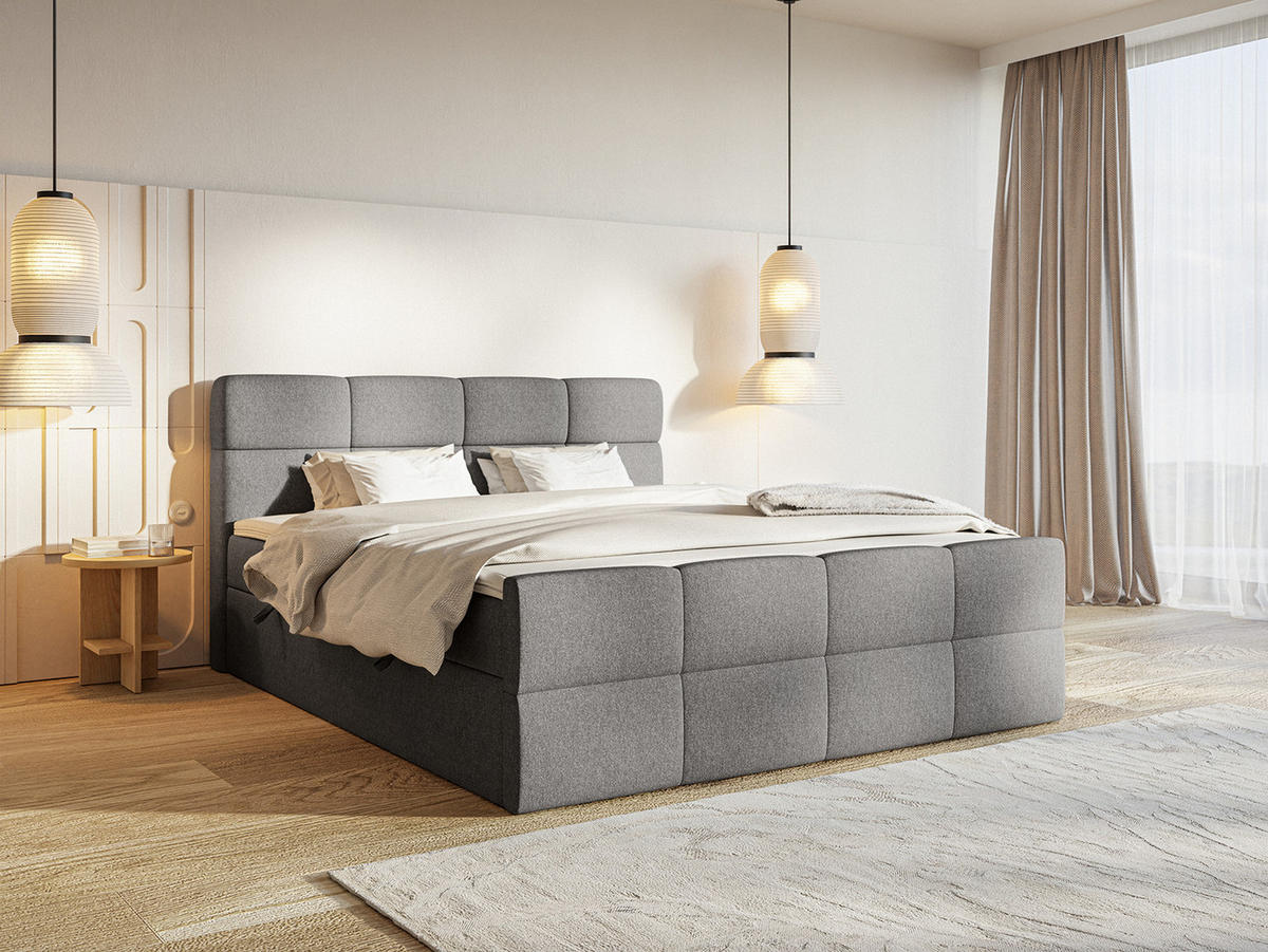 BOXSPRINGBETT ALZEA 180x200 cm, Dunkelgrau - Dunkelgrau, Textil (180/200cm) - Fedve