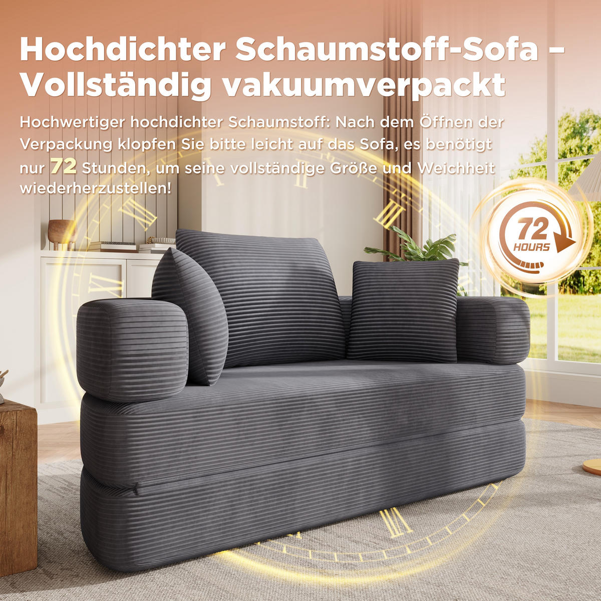 KLAPPSOFABETT Cord Samt-Optik 2-in-1 Sofa und Bett Grau 173/176/40 cm - Grün, Textil (176/40/173cm) - Redom
