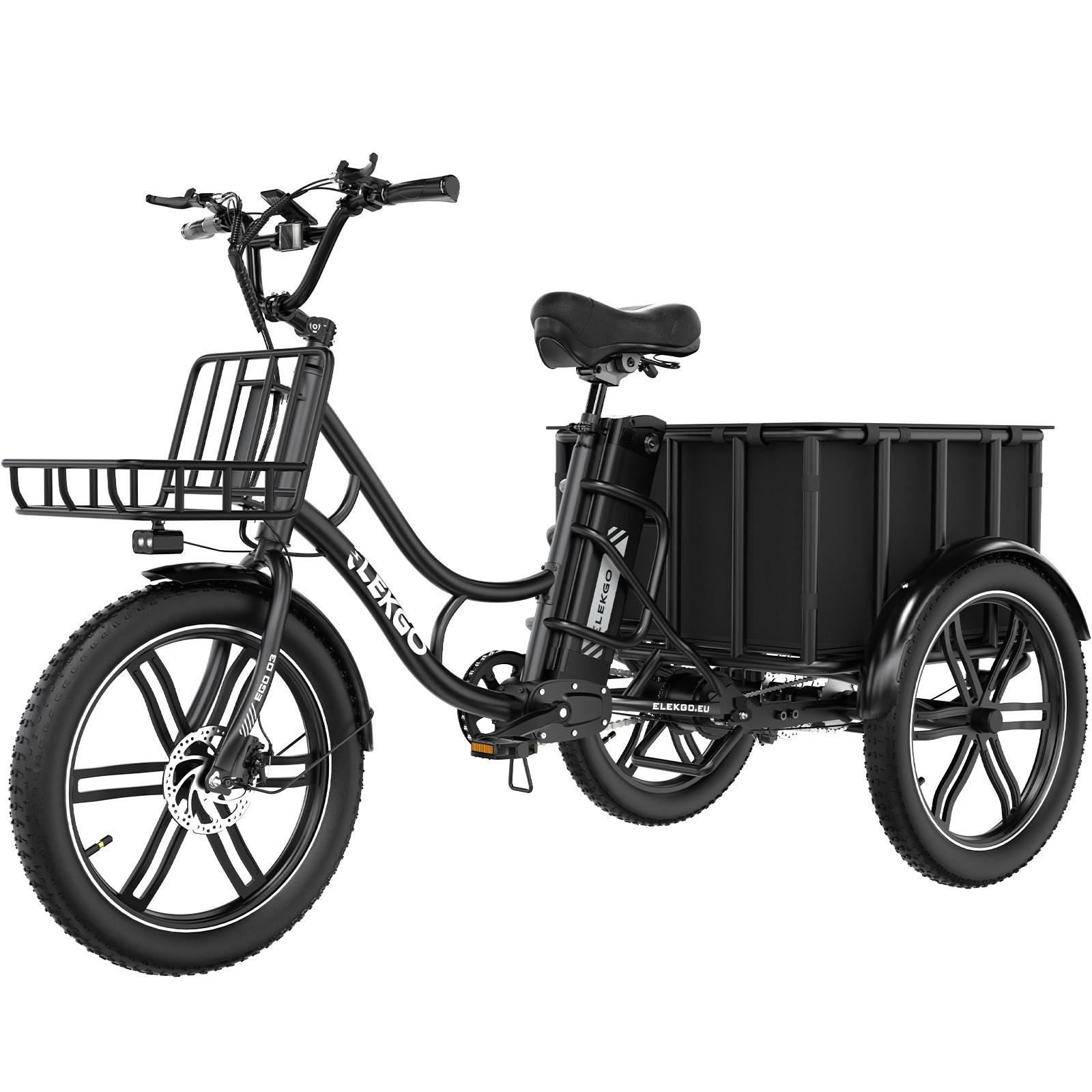 E-BIKE EGO 03S 48V 18Ah großer Front und Heckkorb, max. Zuladung 125 kg - Schwarz, Metall (66cm) - ELEKGO