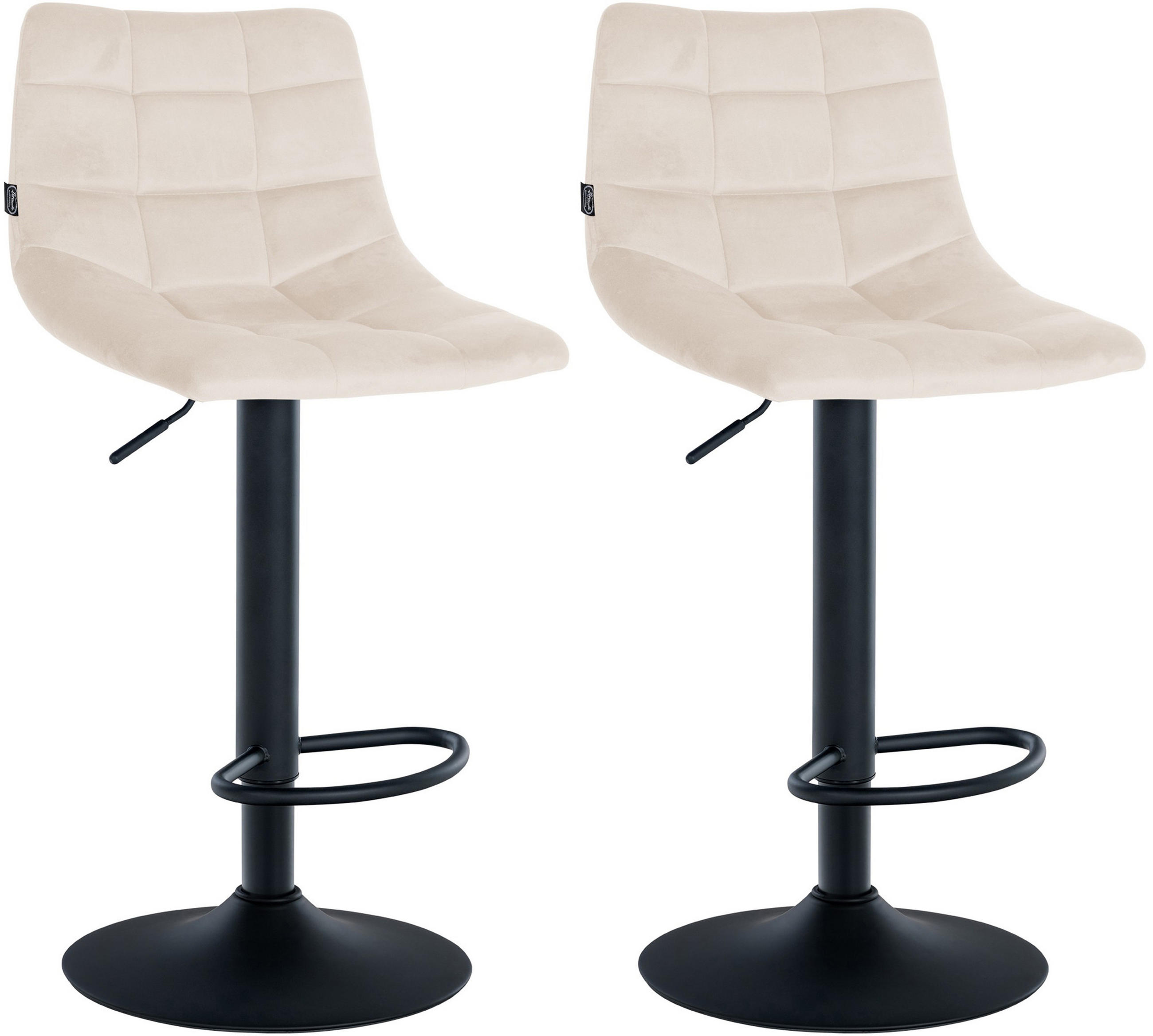 BARHOCKER 2er Set James Samt schwarz creme - Creme/Schwarz, Textil/Metall (43/108.5/46.5cm) - TPFLiving
