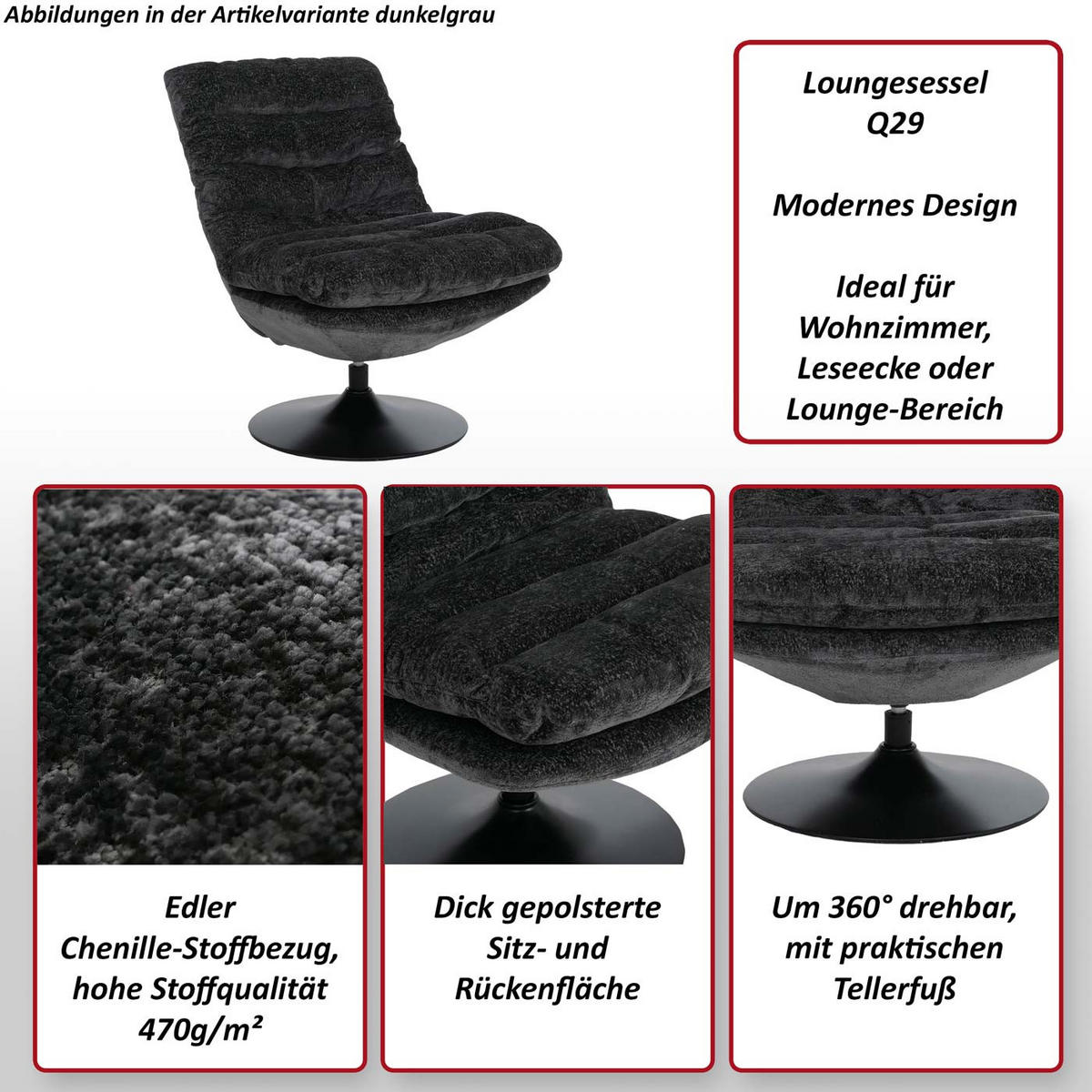 LOUNGESESSEL Grau - Grau, Textil (72/91/90cm) - MCW