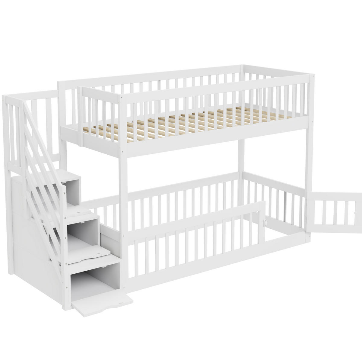 ETAGENBETT mit Stauraumtreppe 90x200 cm Massivholz Weiß - Weiß, Holzwerkstoff (90/200cm) - Beauniv