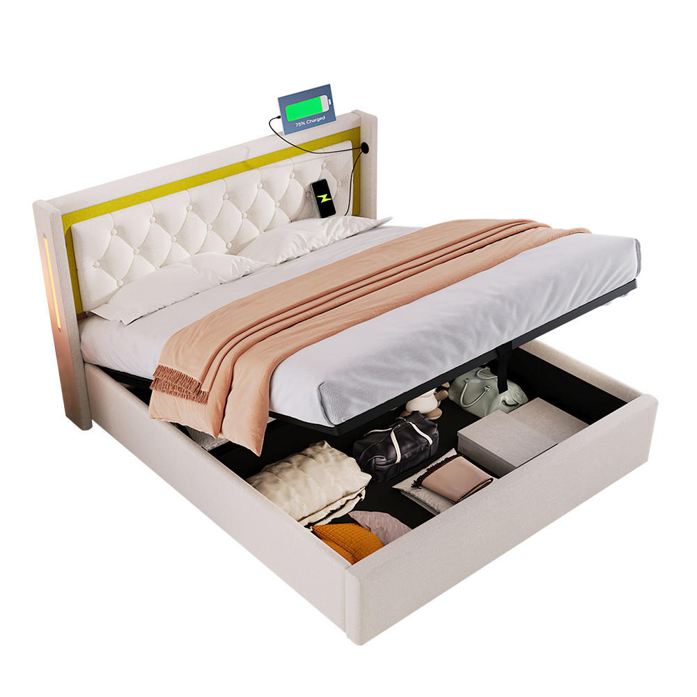 POLSTERBETT 160/200 cm in Beige mit Matratze - Beige, Holz/Textil (160/200cm) - KOMHTOM