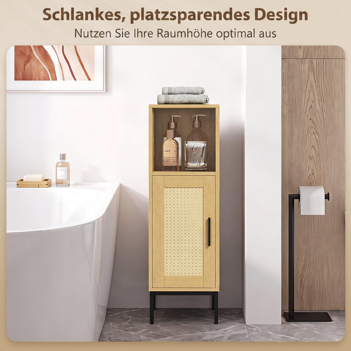 BADEZIMMERSCHRANK Spanplatte Stahl Naturholz - Schwarz/Naturfarben, Holzwerkstoff/Kunststoff (30/94/30cm) - HOMCOM