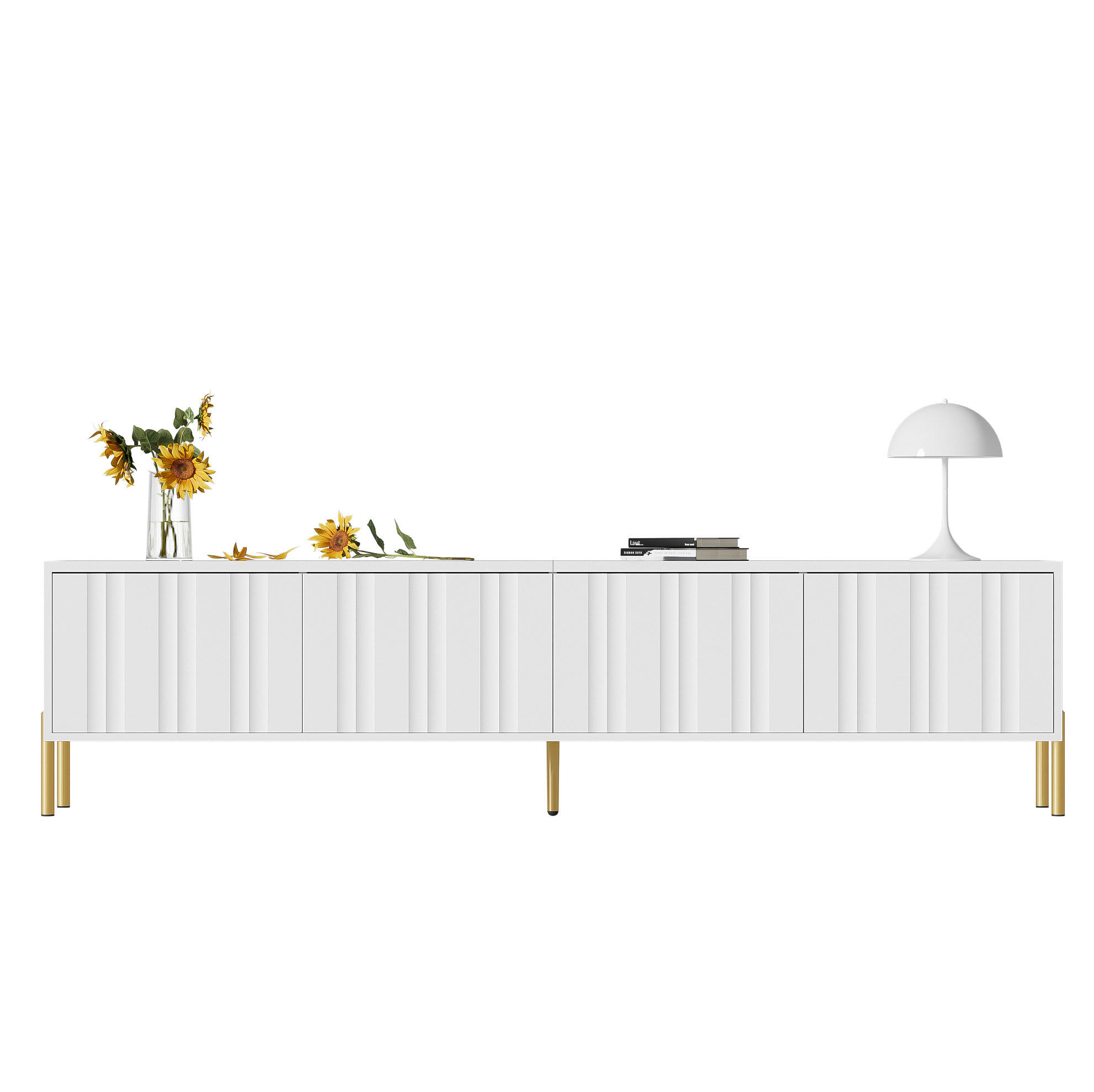 NÍZKÁ komoda z MDF a dřevotřísky, 190/38/48 cm bílý se zlatými nohami - bílá, kompozitní dřevo (190/48/38cm) - BEAOK