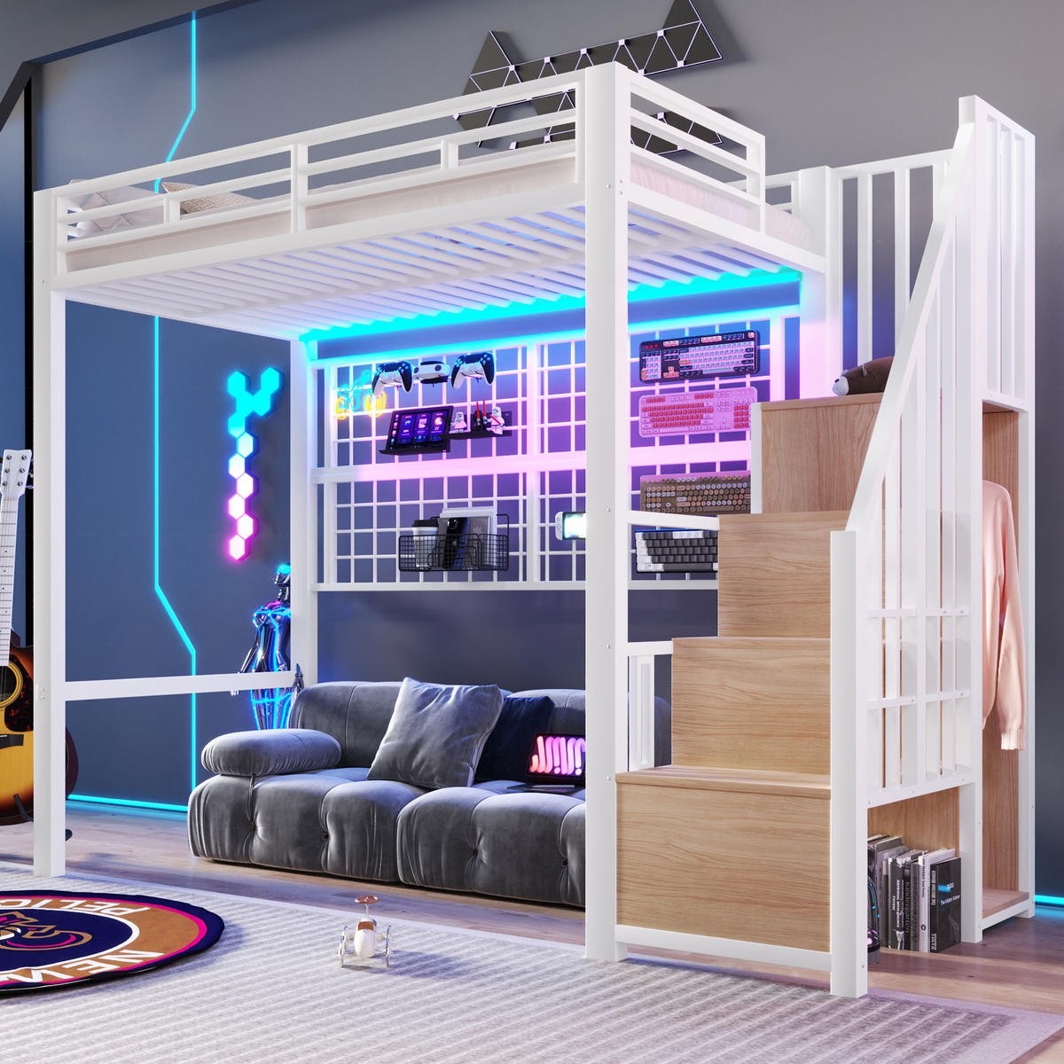 HOCHBETT 90x200 cm LED Schrank weiß - Weiß, Metall (90/200cm) - LEBENLANG