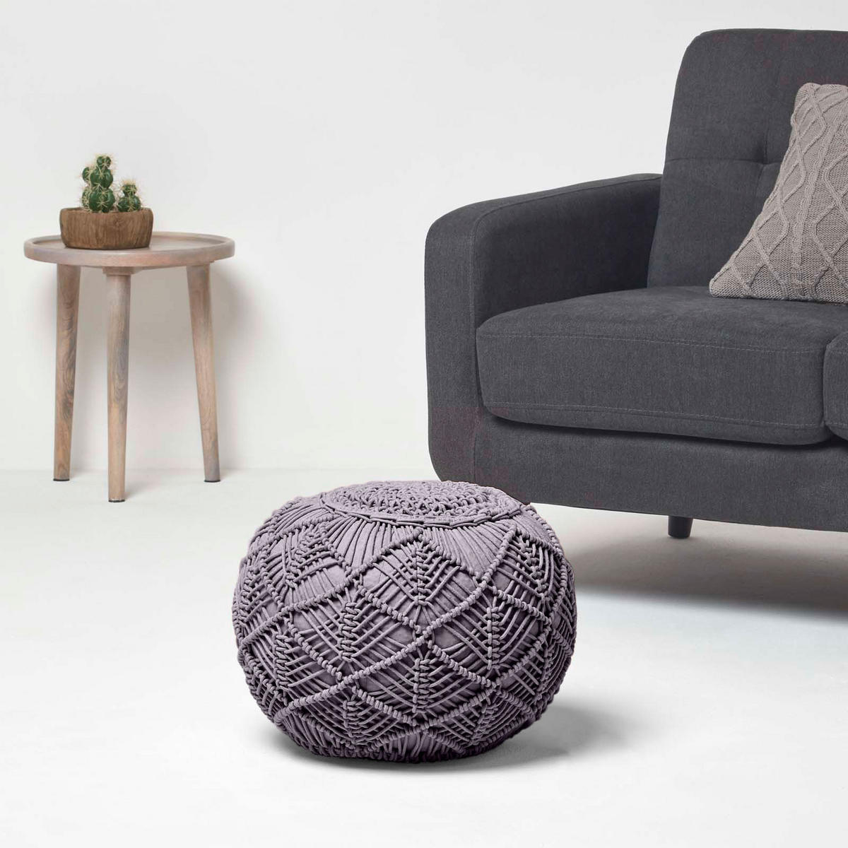 POUF grau im Makramee-Stil, 40/40/35 cm - Grau, Textil (40/35/40cm) - Homescapes