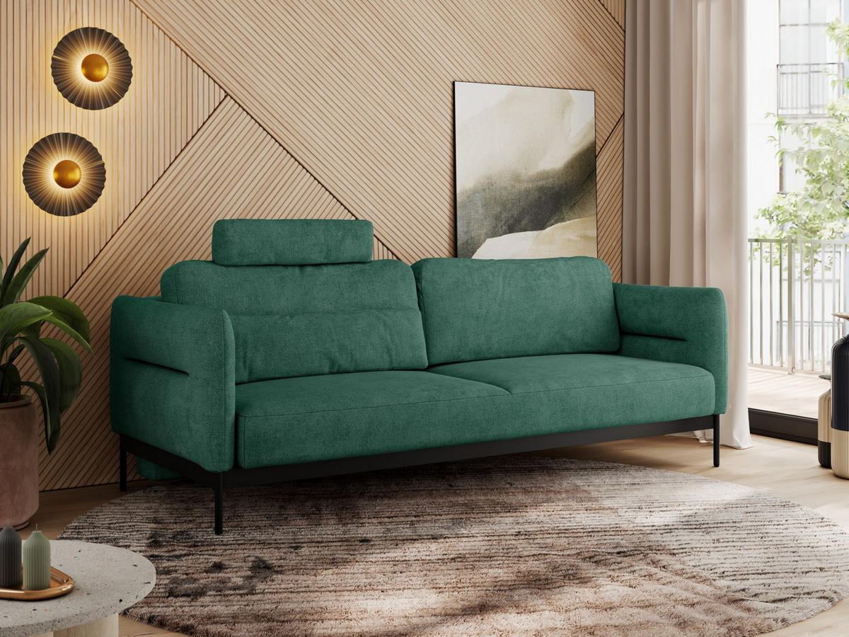 SOFA SALENTO Grün Struktur - Schwarz/Grün, Textil/Metall (221/82/101cm) - MKS