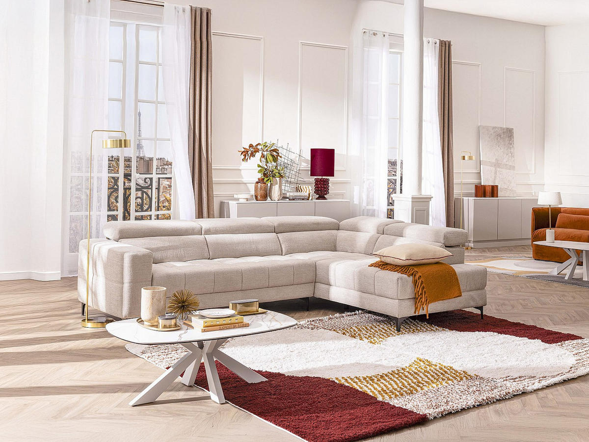 COUCHTISCH - Sicherheitsglas, Keramik & Metall - Marmor-Optik Weiß - DERIYA - Weiß, Glas (69.5/109.5/40cm) - Vente-Unique