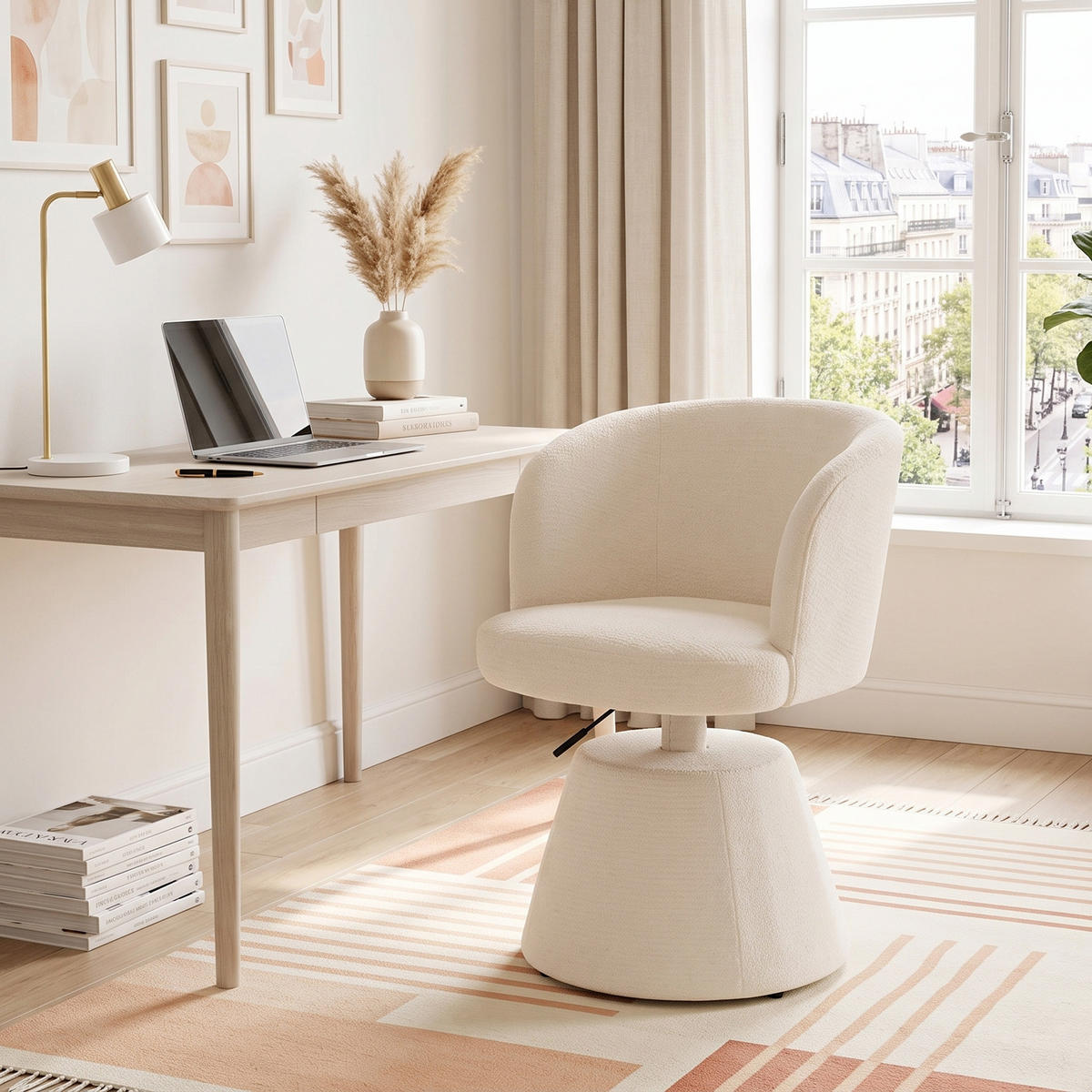 DREHSTUHL Höhenverstellbar 360° Barhocker Chenille - Beige, Textil (57.5/92.5/60cm) - Urban Meuble