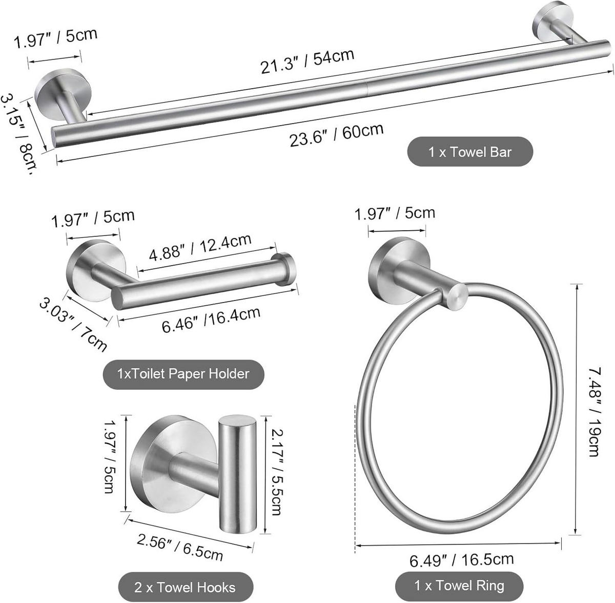 BADEZIMMER-REGAL-SET, silber, 34/17/6 cm - Silberfarben, Metall (17/6/34cm)