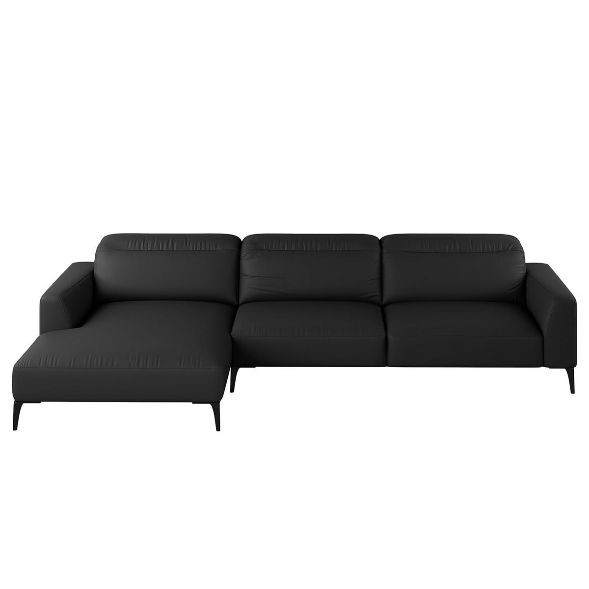ECKSOFA mit Longchair - Schwarz, Leder/Metall (328/180cm) - home24