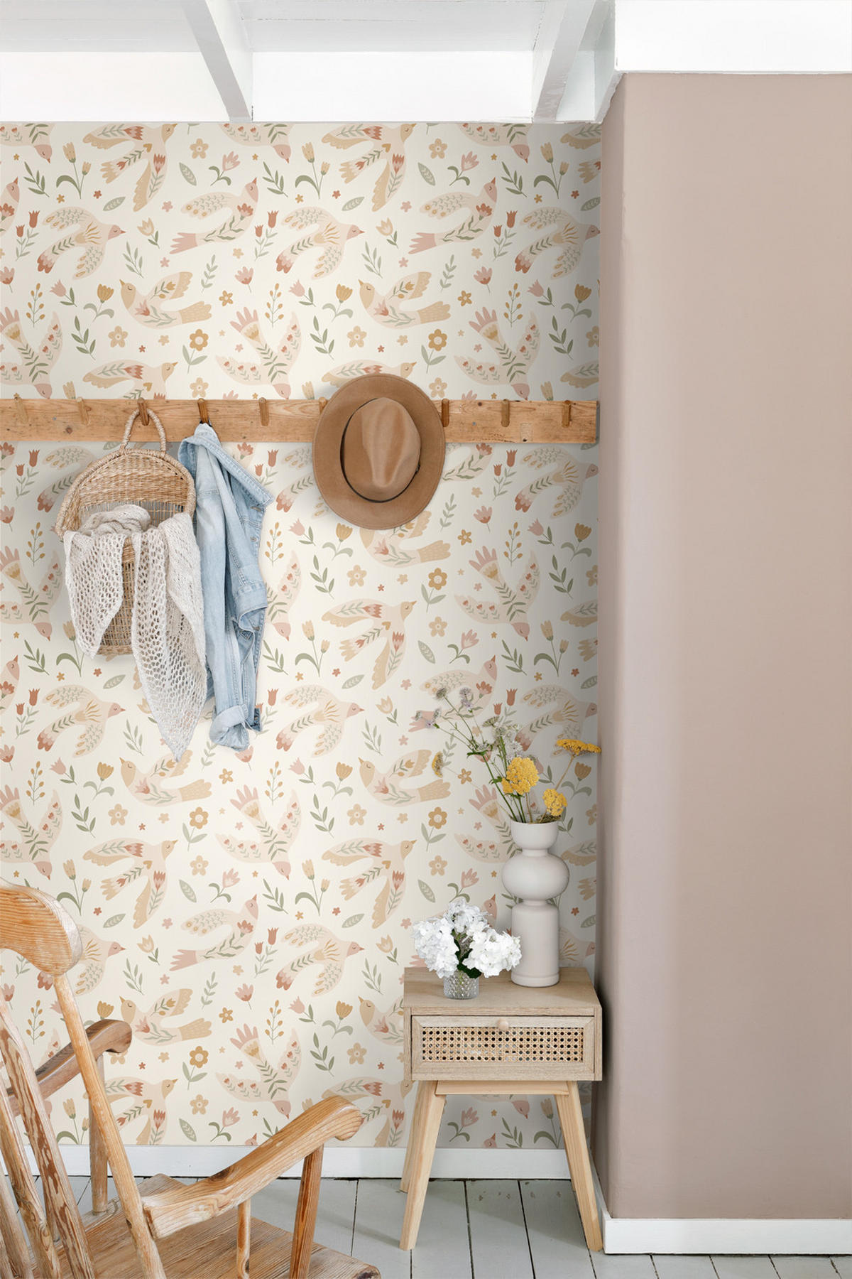 TAPETE Blumen und Vögel 50 x 900 cm - Beige, Papier (50/0.1cm) - ESTAhome