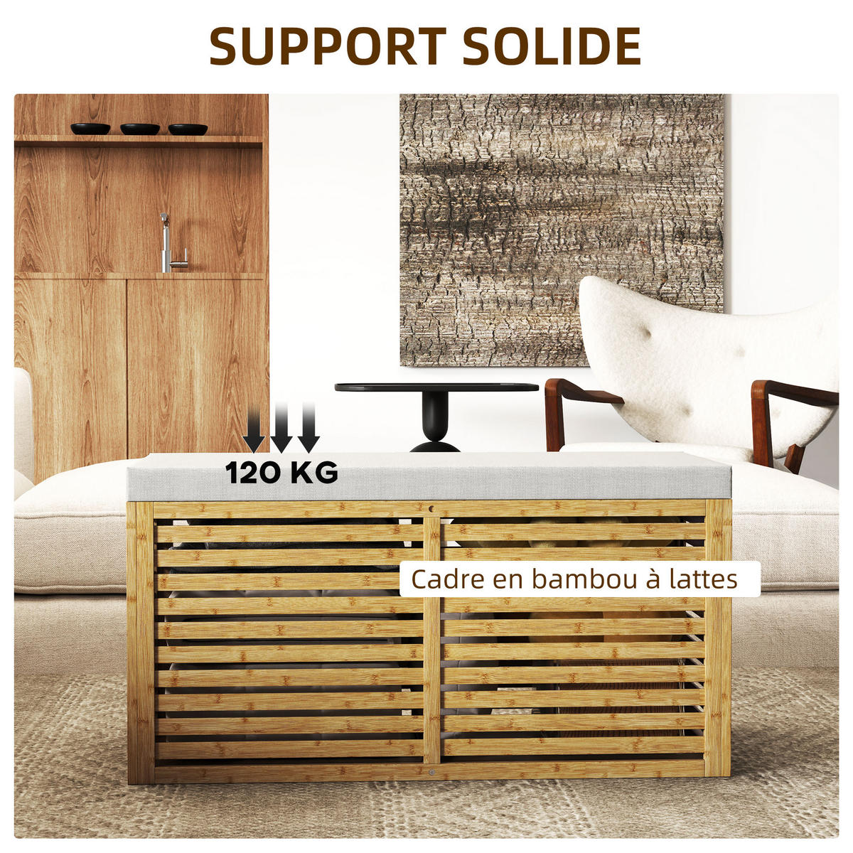 TRUHENBANK DE-16460 mit Bambusrahmen und Gasdruckfedern Natur - Naturfarben, Naturmaterialien (90/43/42cm) - ComfortXL