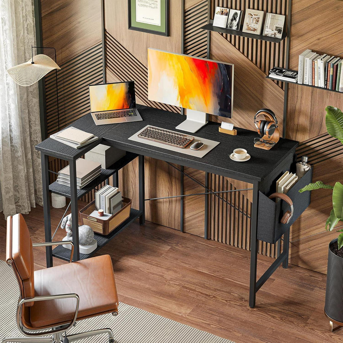 SCHREIBTISCH L-förmig Schwarz 100 x 70 cm - Schwarz, Holzwerkstoff (100/70/75cm)
