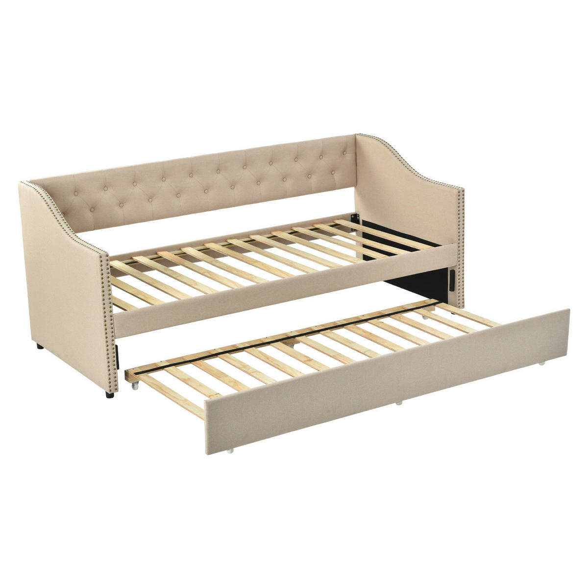 SCHLAFSOFA 90x200 cm ausziehbar, Leinen, Grau - Grau, Holz (90/200cm)