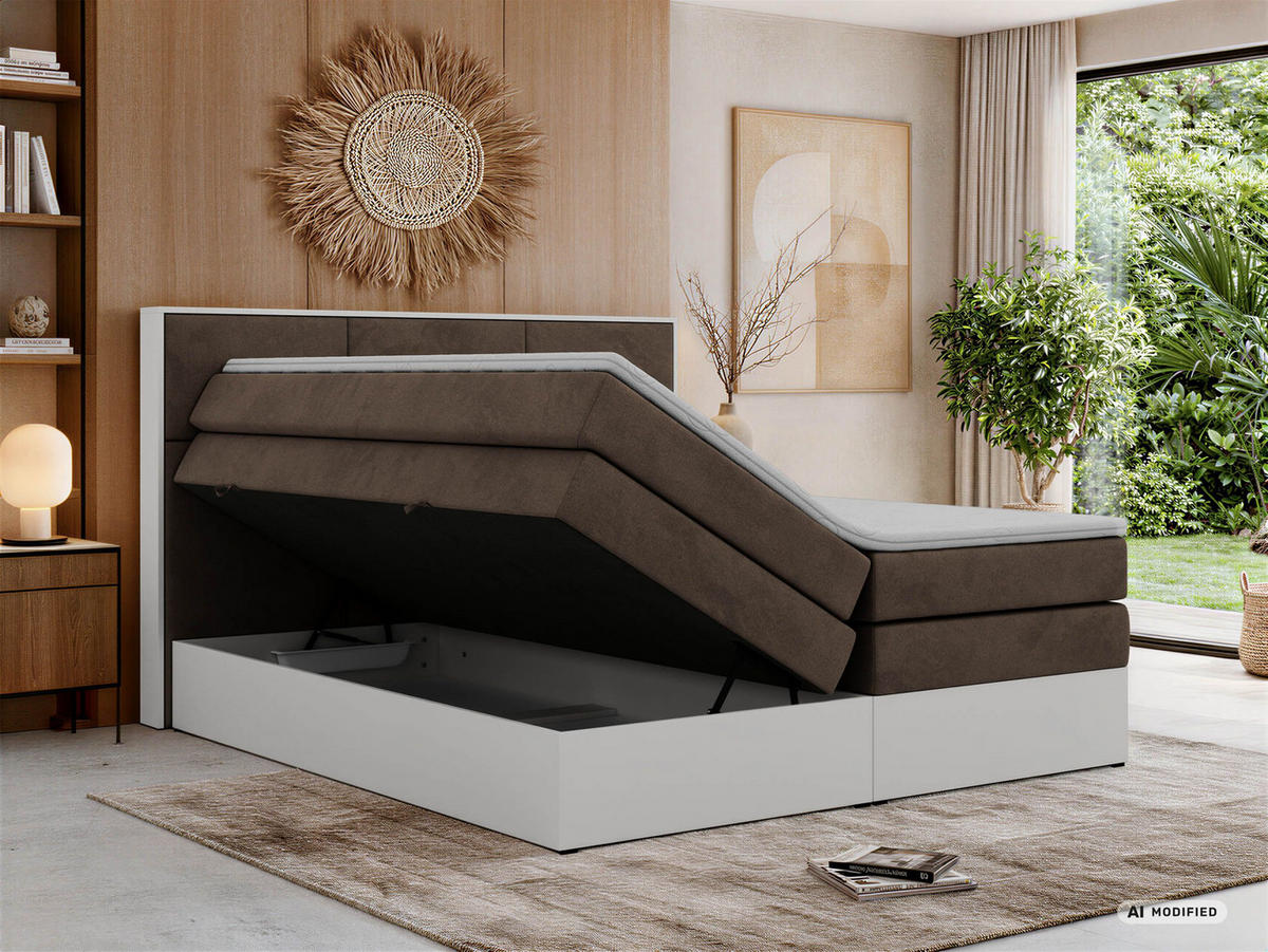 POSTEL BOXSPRING DELVIT KING 140/200 - Hnědá Samet - Topper Visco - H3 - černá/hnědá, textil/plast (140/200cm) - MKS