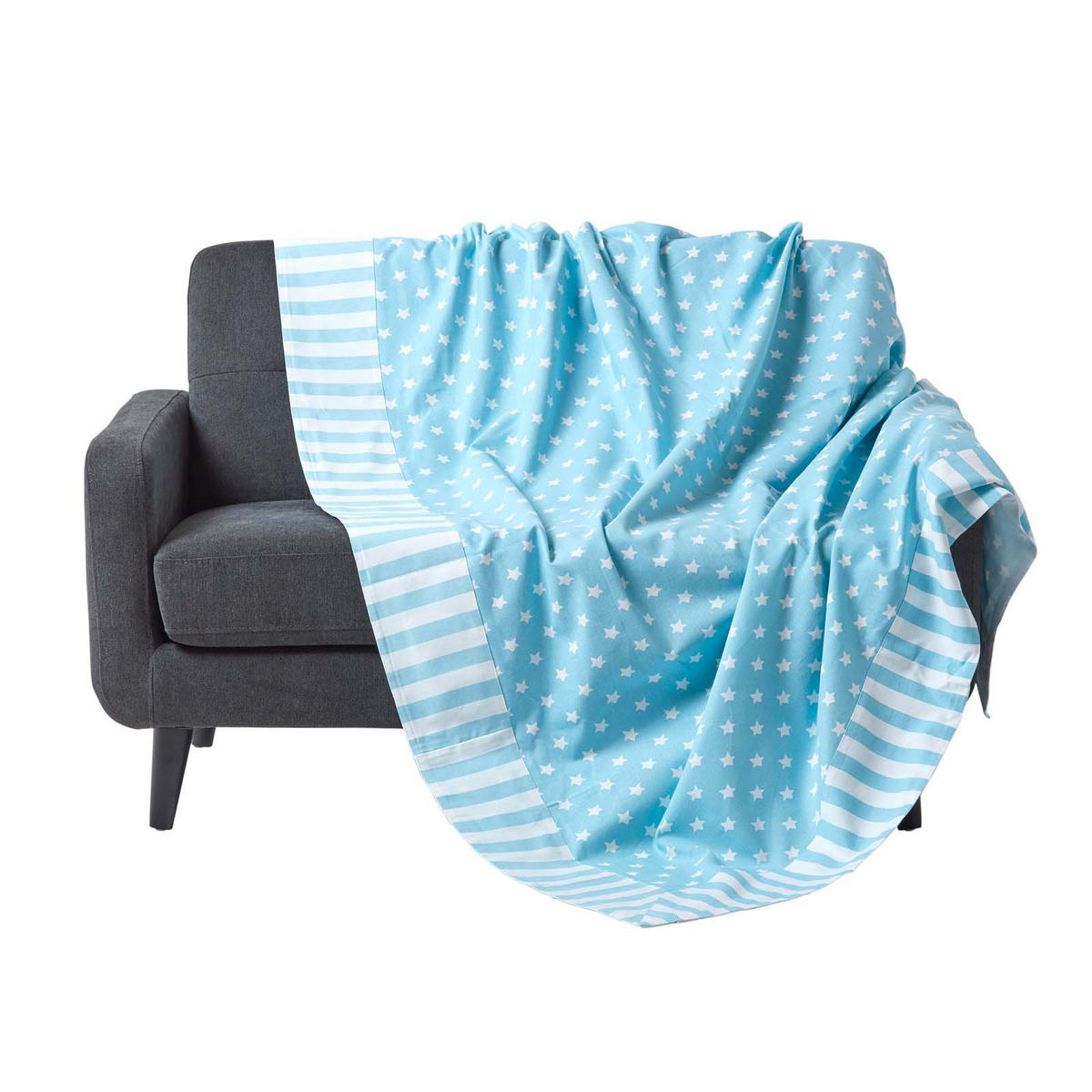 ÜBERWURF 150/200 cm, Sterne-Muster, 100% Baumwolle - Blau, Textil (150/200cm) - Homescapes