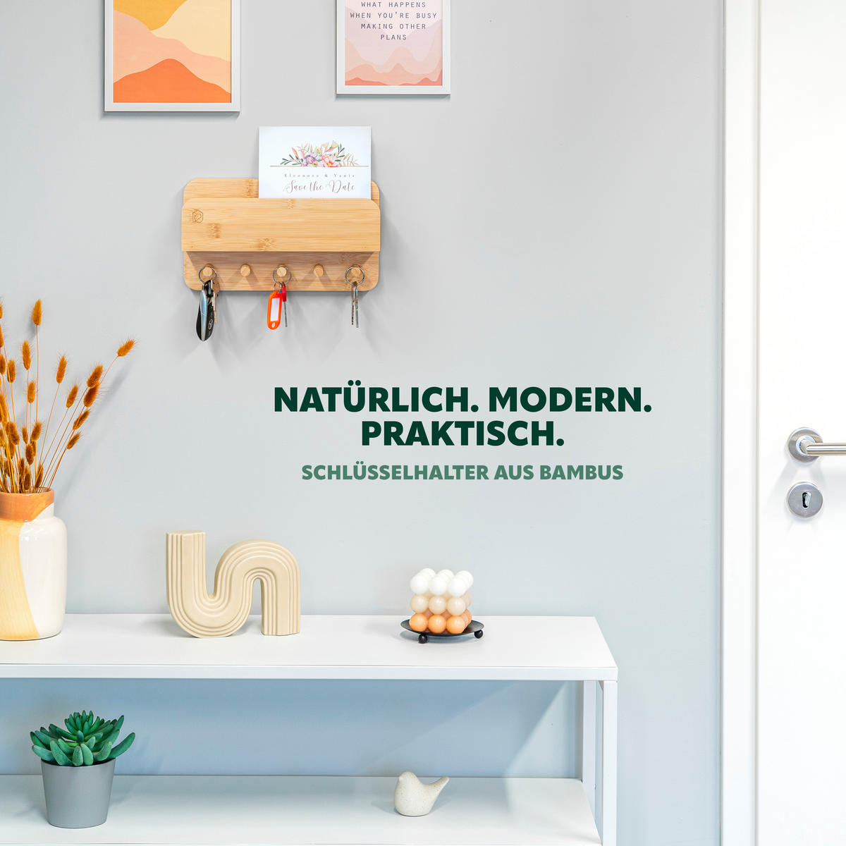 SCHLÜSSELBRETT, Bambus - Braun, Holz (26/15/5.5cm) - eluno