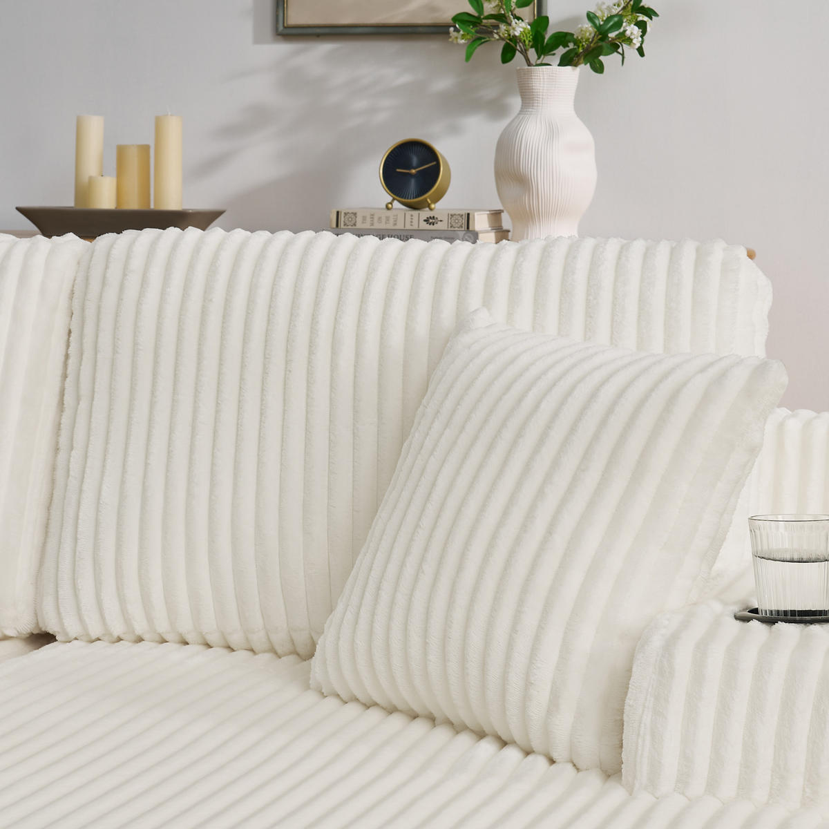 2-SITZER SCHLAFSOFA Cord Beige mit Magazintasche und Getränkehalter - Beige, Textil (186/78/154cm) - WISHDOR