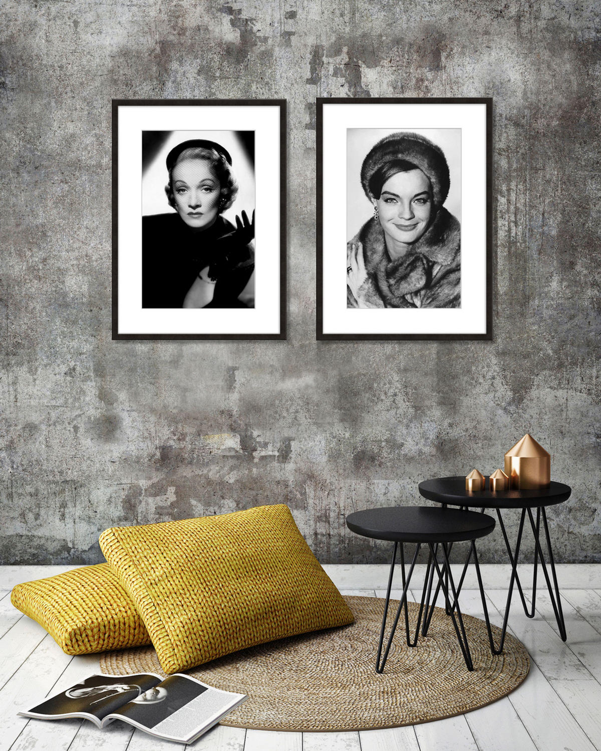 BILD mit Rahmen 51x71 cm Marlene Dietrich Schwarz-Weiß - Weiß, Holz (51/71cm) - artissimo