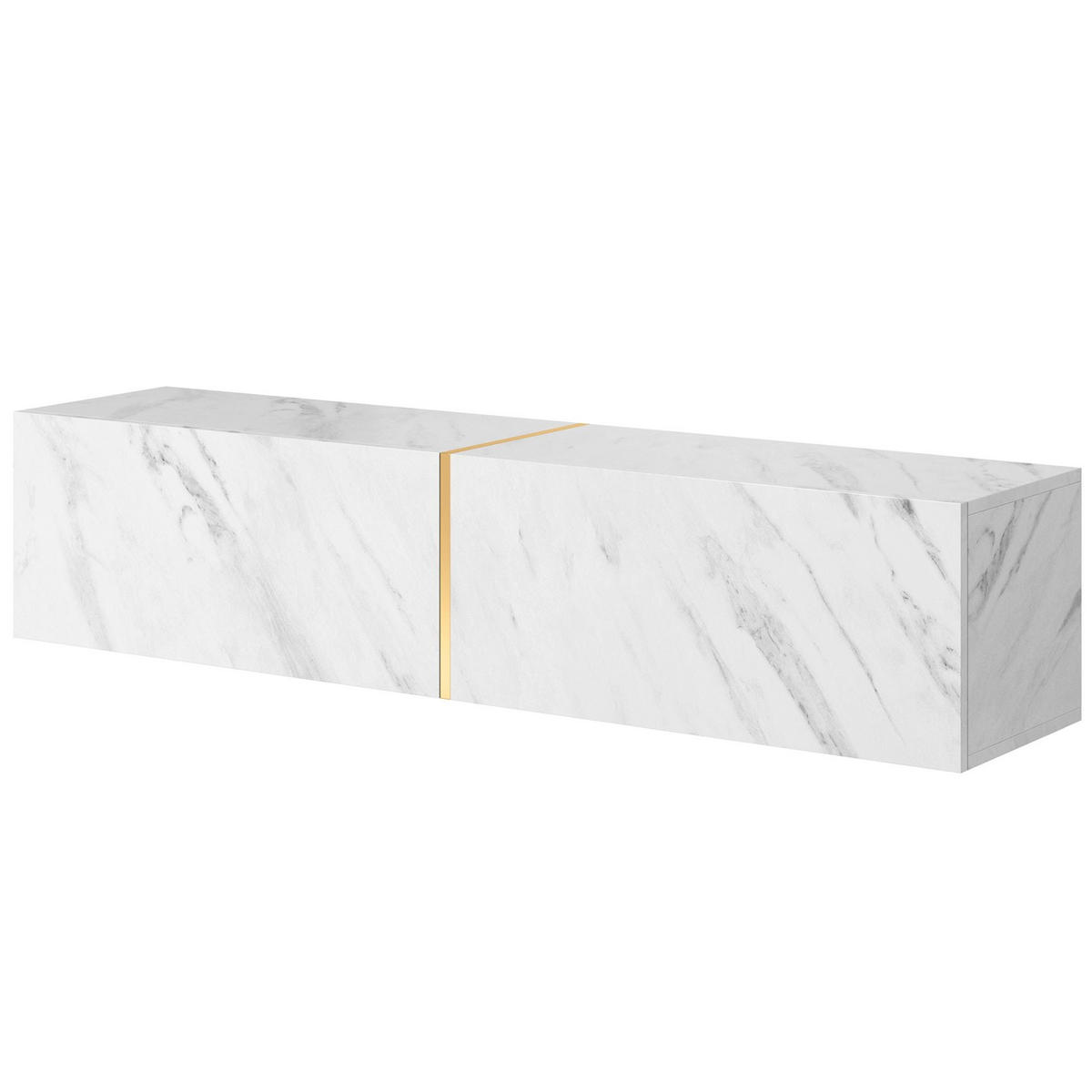 TV stolek Bisira bílý mramorový dekor Egger / zlatý 140/30/32 cm - bílá, kompozitní dřevo (140/30/31.6cm) - Selsey