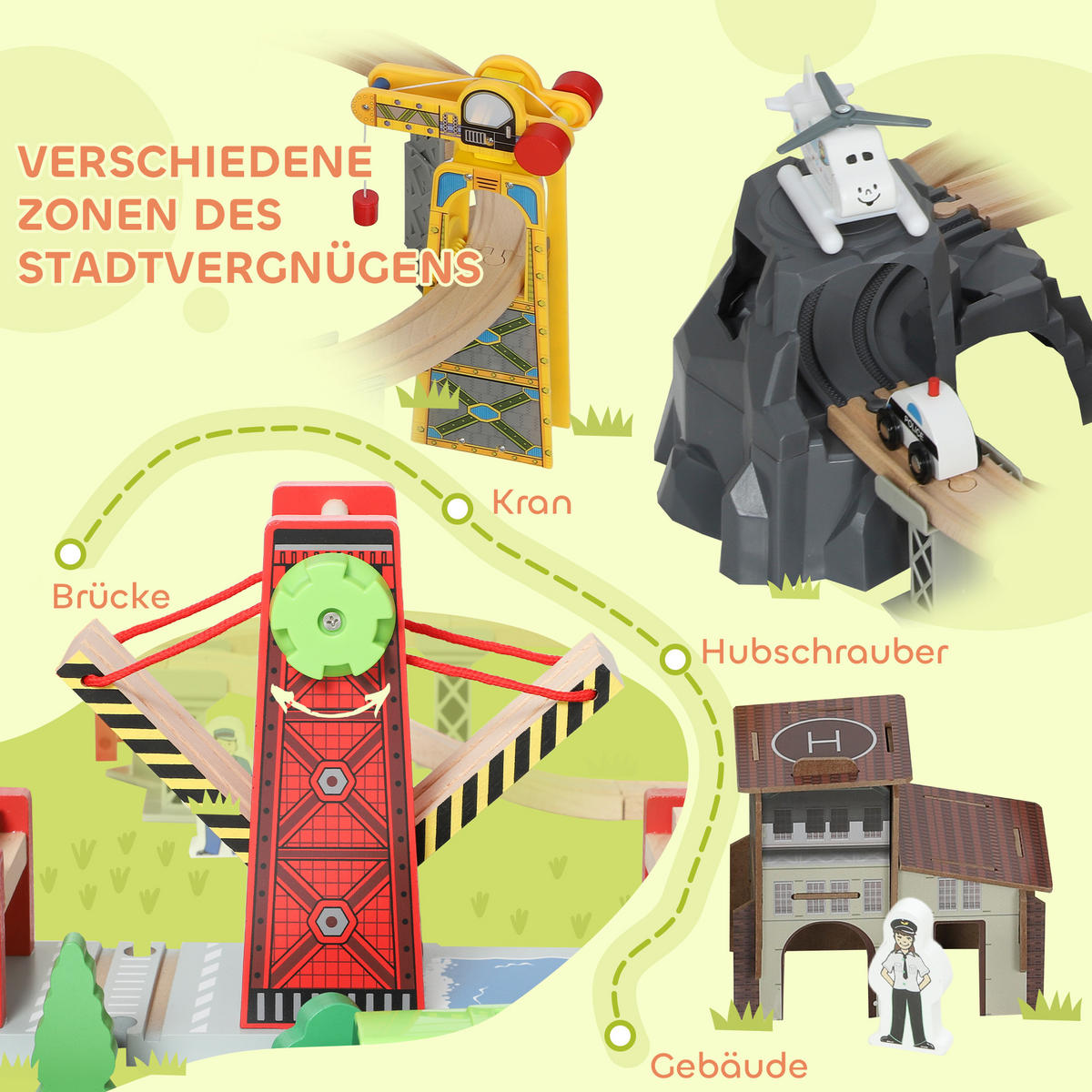100 Stücke Holzeisenbahn-Set Buchenholz Kunststoff Naturholz - Multicolor, Holz (60/27.5/118cm) - AIYAPLAY