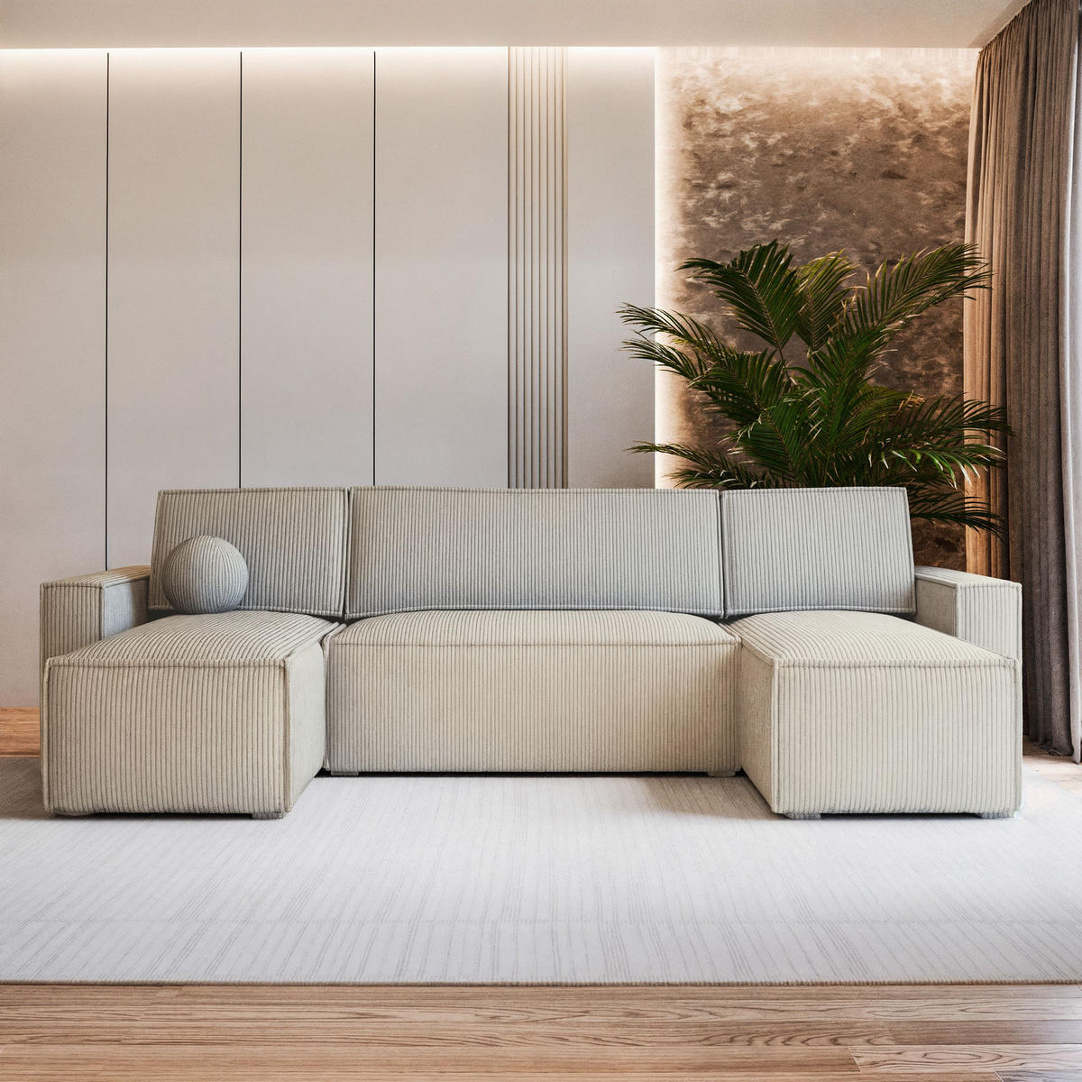 ROHOVÁ SEDAČKA PESANO krémová - šedá/krémová, dřevo/textil (306/140cm) - MASSENO