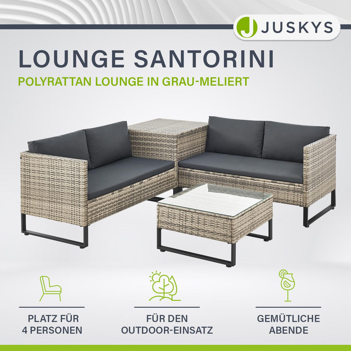 LOUNGEGARNITUR Santorini grau-meliert / grau - Grau, Kunststoff - Juskys