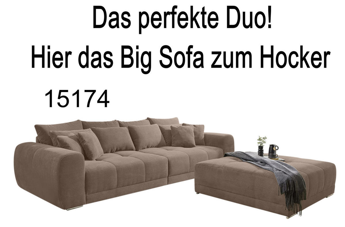XXL-HOCKER Federkern B120/T120/H39 cm (passend zum BIG-SOFA) Cord Braun Taupe / 15178 - Taupe/Chromfarben, Textil/Metall (120/39/120cm) - luma-home