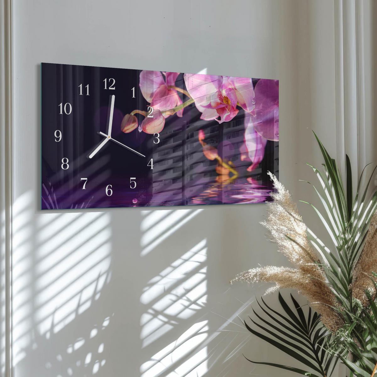WANDUHR 60x30 cm - Feuerblume - Lila, Glas (60/30/0.4cm) - TULUP