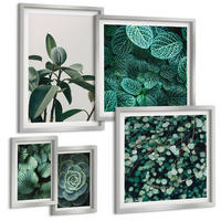 BILDER SET 5er Set - 50x50 cm & 20x30 cm & 40x60 cm Silberner Rahmen - Grüne Wälder, kristallklares Wasser - Silberfarben, Kunststoff (40/60cm) - TULUP