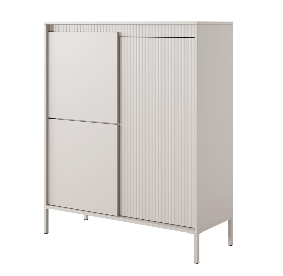 HIGHBOARD Trentinis 3T Beige 103,5/123,4/39,5 cm – Geriffelten Fronten - Beige, Holzwerkstoff/Metall (103.5/123.4/39.5cm) - AX Living
